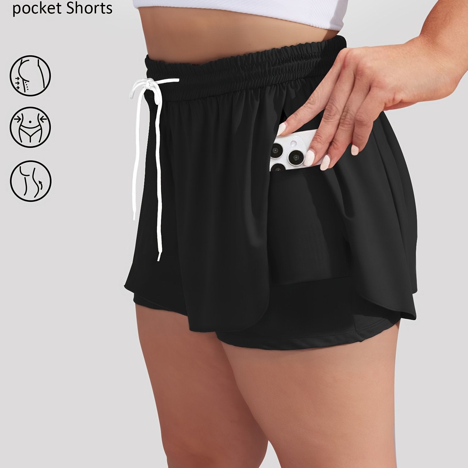 Шорты для бега женские больших размеров с высокой талией, непрозрачные, с карманами