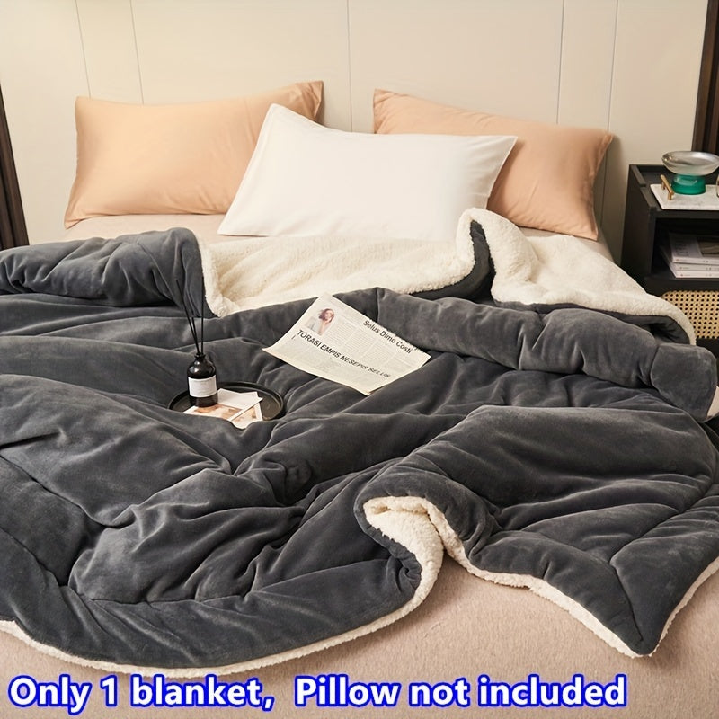 Reversible Sherpa Fleece Blanket for Sofa Bed Travel Deep Gray