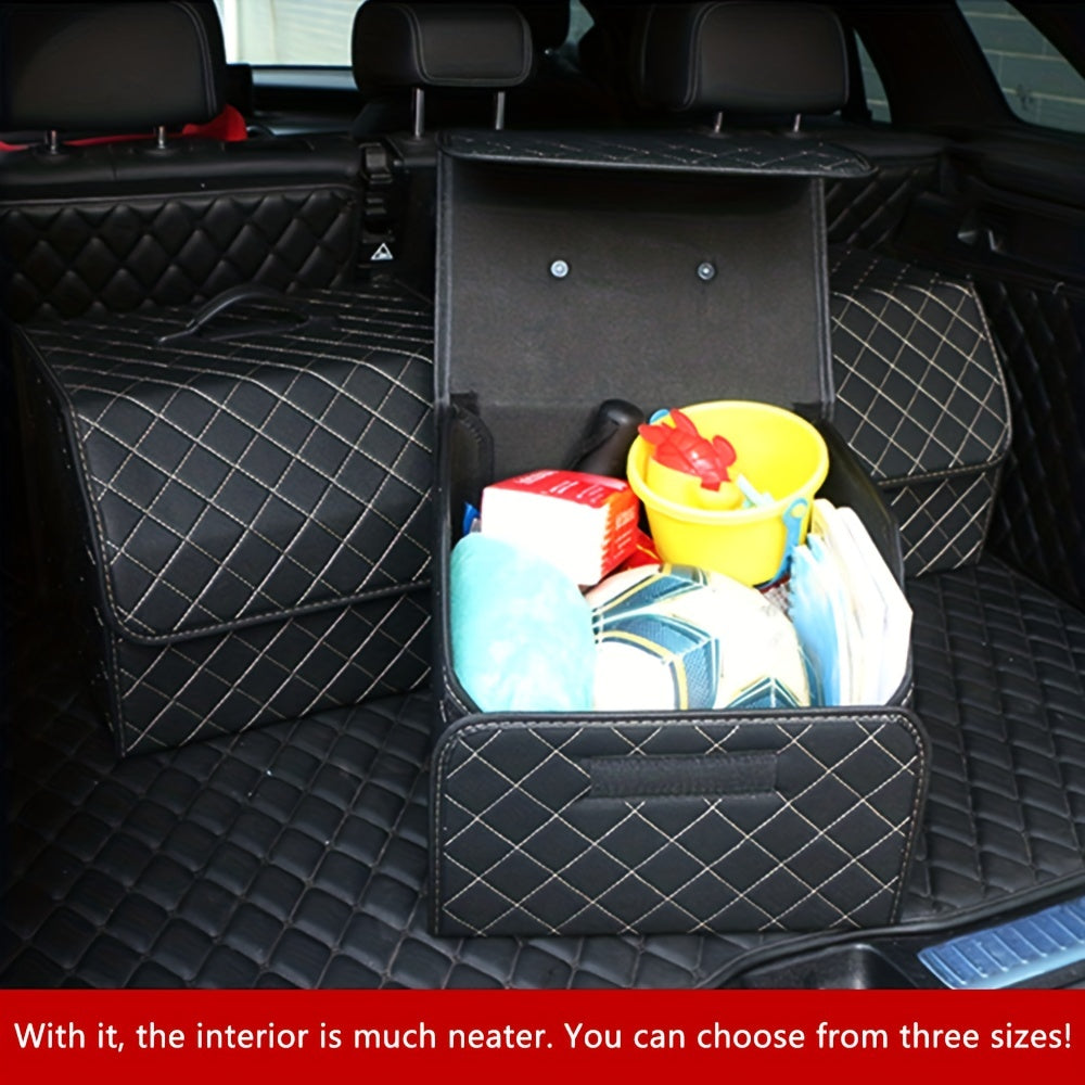 Organizador de maletero de coche plegable de cuero PU para almacenamiento de juguetes y comida