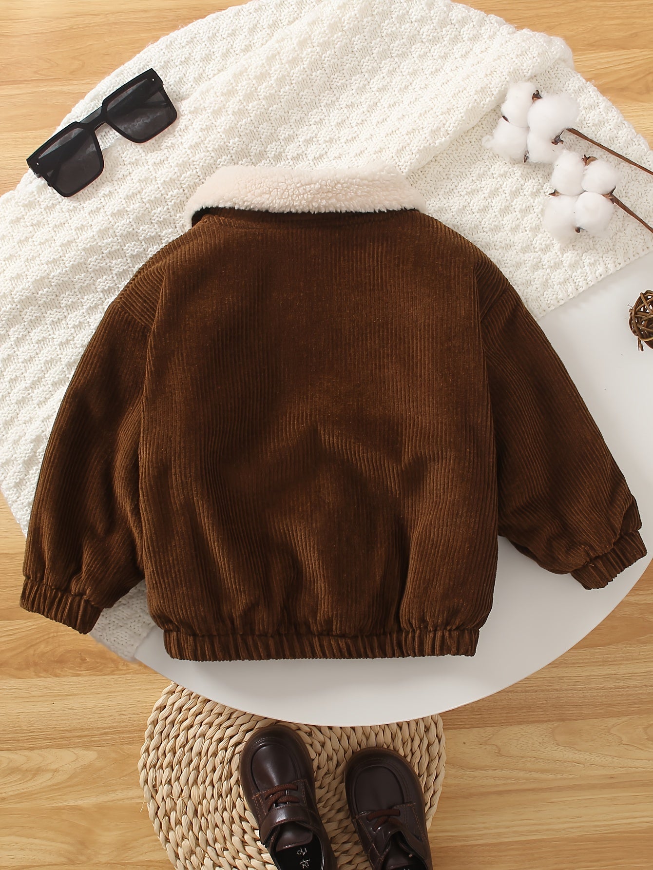 Baby Boy Corduroy Jacket with Fuzzy Lining, Button Front, Turndown Collar for Fall Winter Outdoor