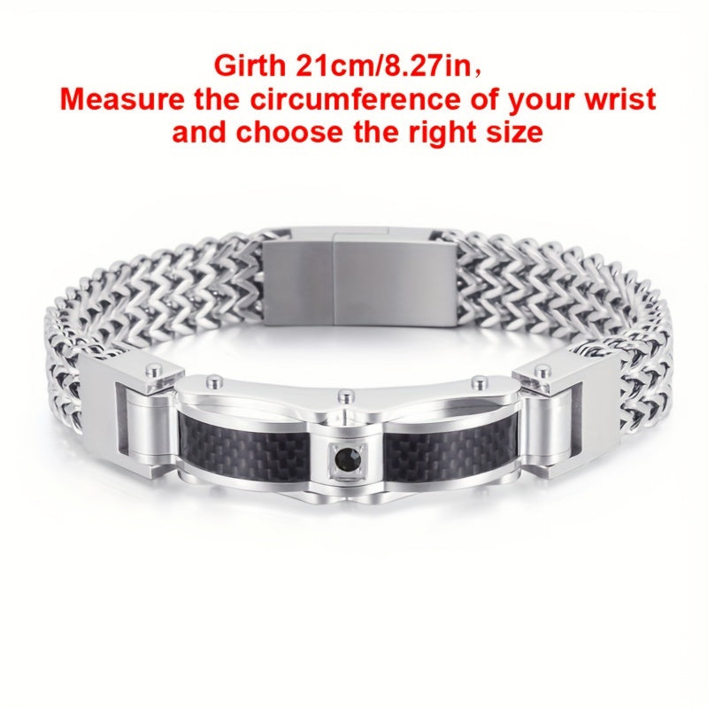 Men's Titanium Steel Bracelet with Faux Gemstone Square Design Magnetic Clasp