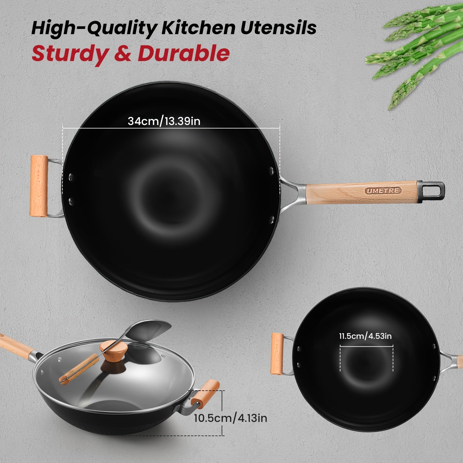 Versatile Cookware Set with Cast Iron Omelette Pan, Wok, and Steel Pans