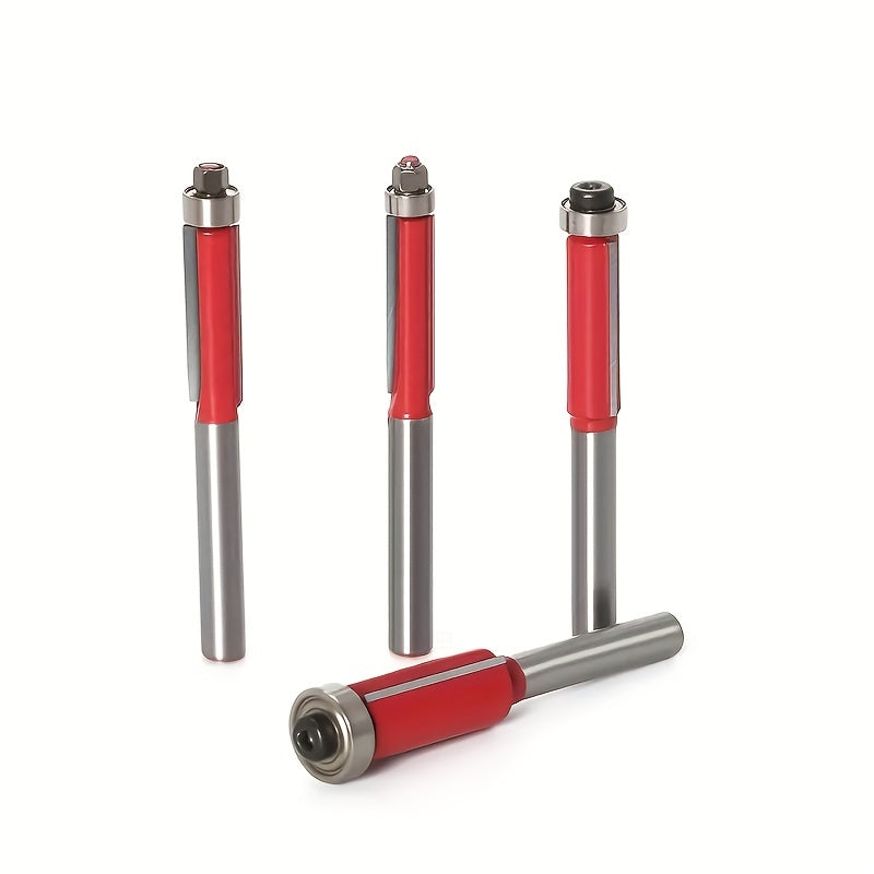 4 dona yog'och ishlash uchun tekis kesish router boti to'plami, aniq kesish uchun rulmanli pichoqchilar