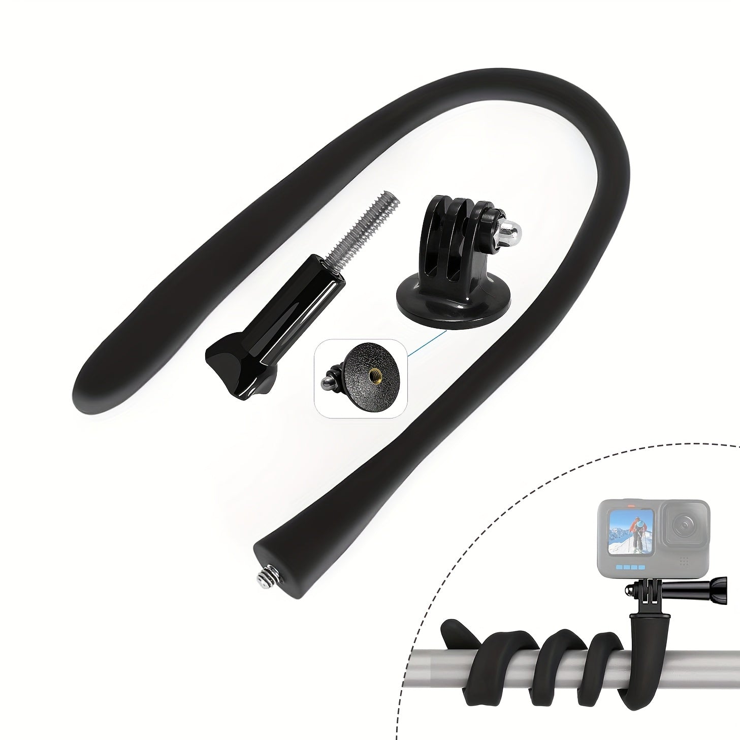 Flexible Camera Mount for Indoor Monitors and Cameras, Silicone Grip, Aluminum Alloy, Clip Attachment