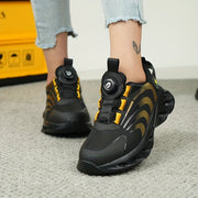 Women's Lightweight Safety Sneakers Breathable Mesh Black Yellow Steel Toe