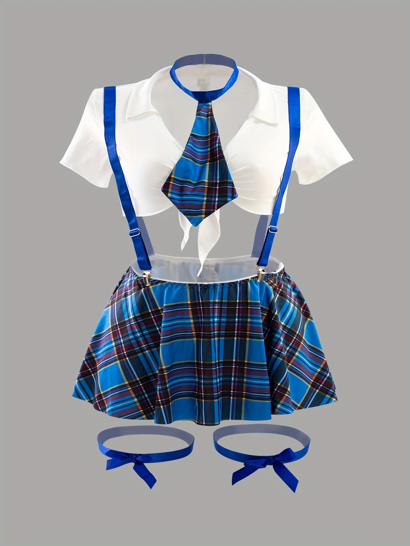 Women'S Preppy Plaid Costume Set with Bralette Skirt Top Underwear