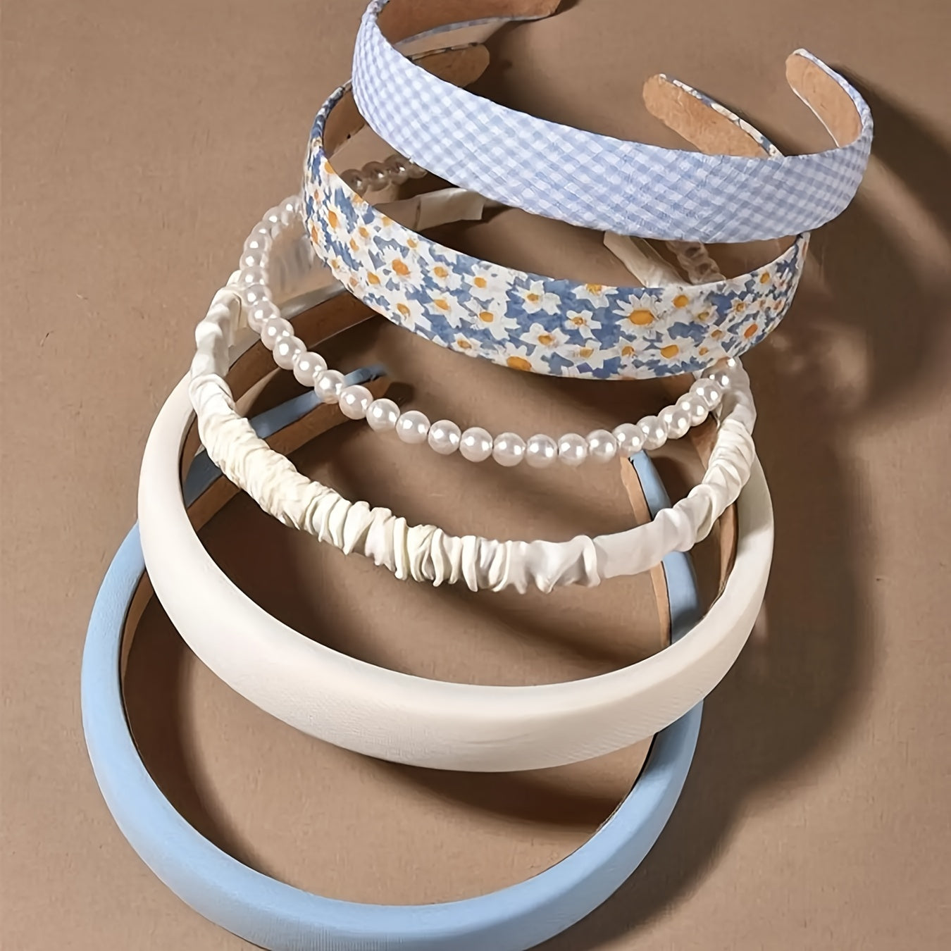 Set of 6 Women's Wide Brim Headbands with Faux Pearl Decoration and Trendy Style