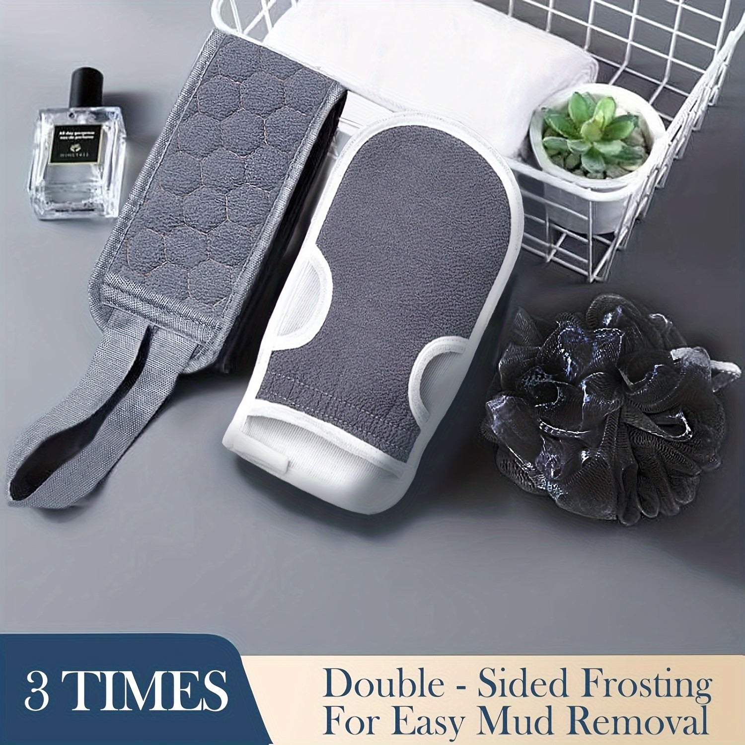 Set of 3 Body Scrubbers Exfoliating Back Scrubber Bath Glove Shower Loofah