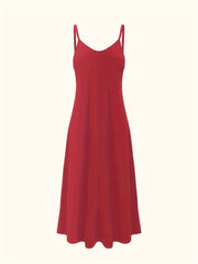 Women's Sleeveless Lounge Dress with Adjustable Straps and Flowing Skirt in Solid Polyester Knit Fabric