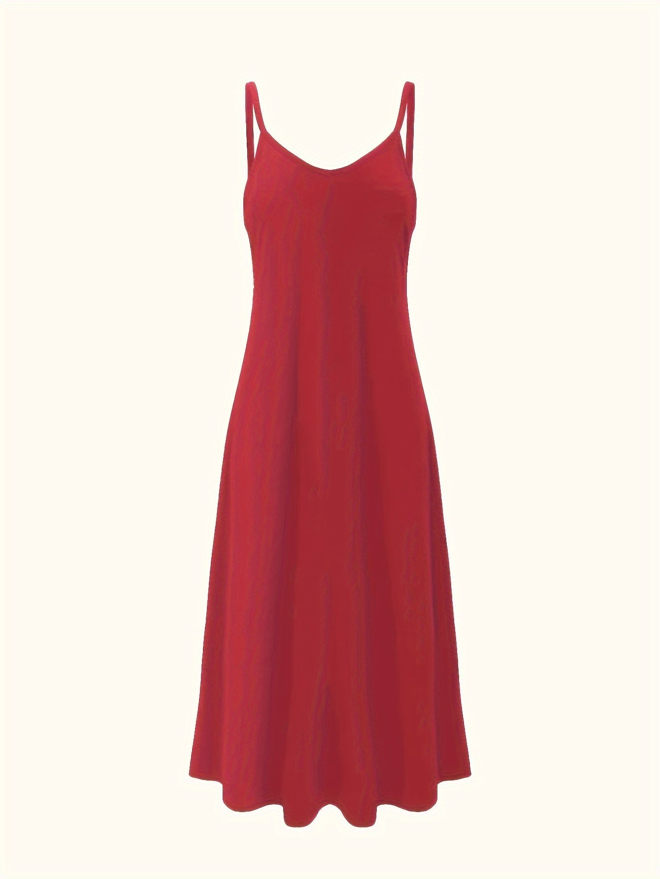Women's Sleeveless Lounge Dress with Adjustable Straps and Flowing Skirt in Solid Polyester Knit Fabric
