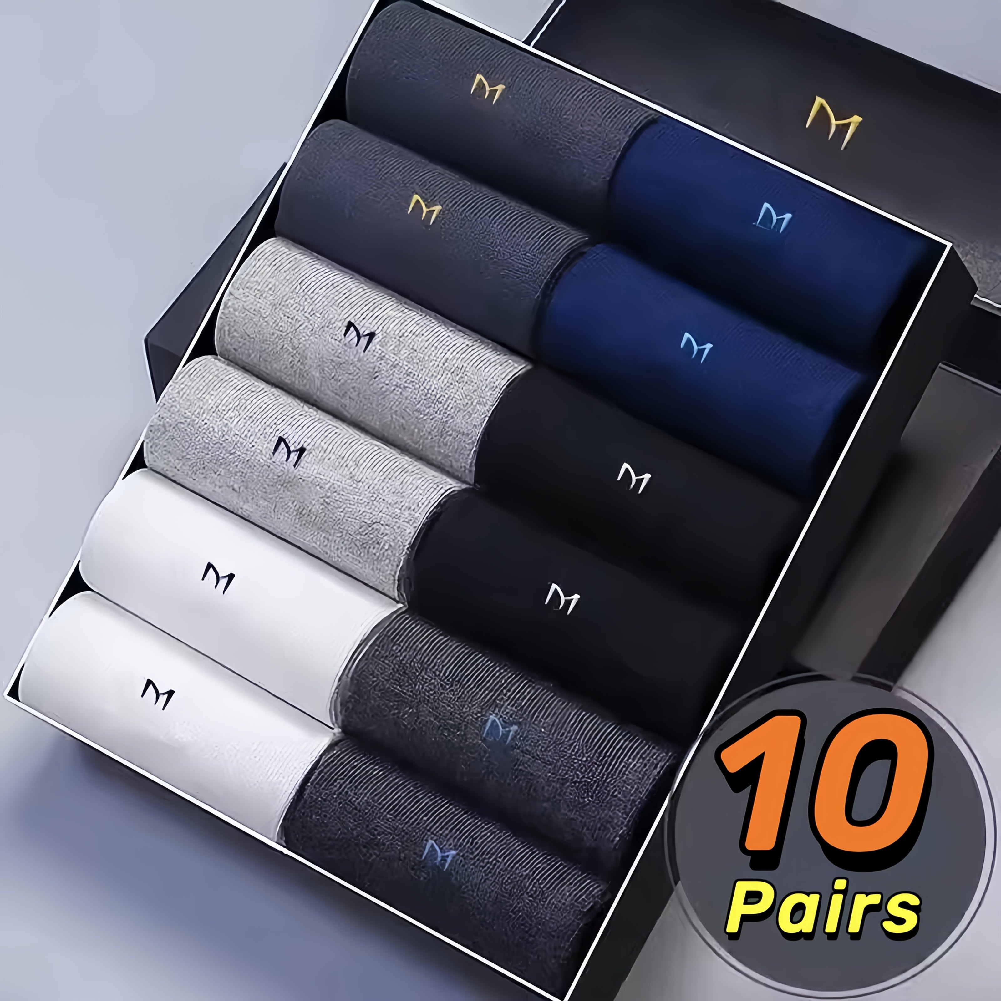 Men's Breathable Mesh Dress Socks 10 Pairs Odor-Resistant Comfortable Fits US Sizes 9-11