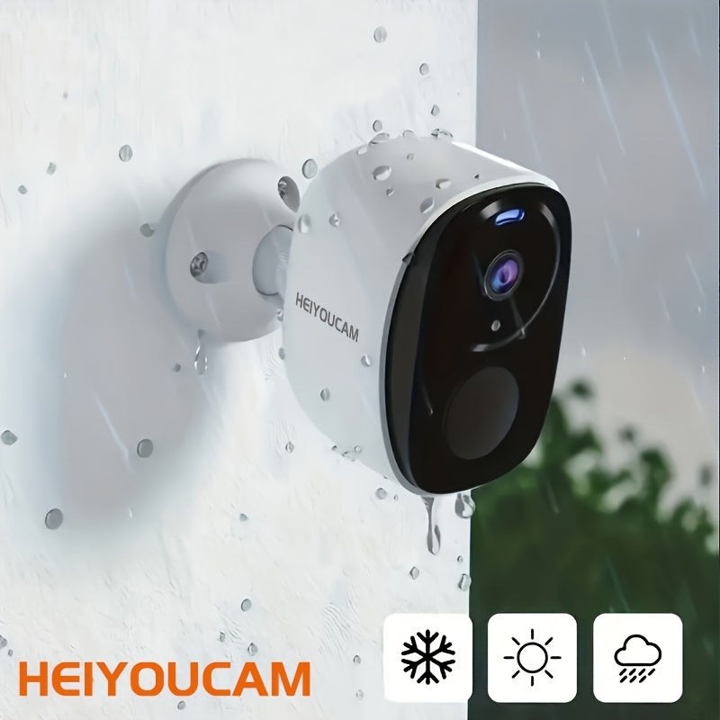 HEIYOUCAM Tashqi simsiz batareya xavfsizlik kamerasi, 3MP video rezolyutsiya, 5000mAh batareya, AI harakatni aniqlash, rangli tungi ko‘rish, WiFi, ikki tomonlama audio va oylik to‘lovsiz - Oq.