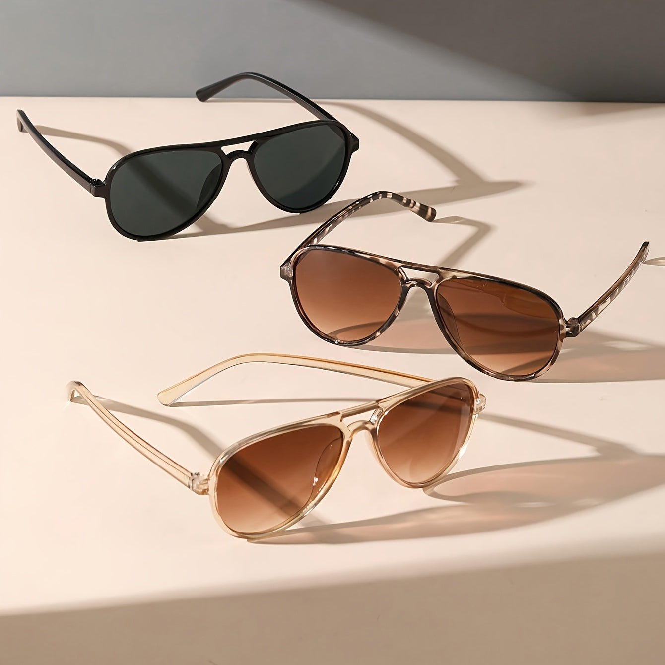 Women's Casual Glasses Set with Double Bridge Design, 3 Pairs