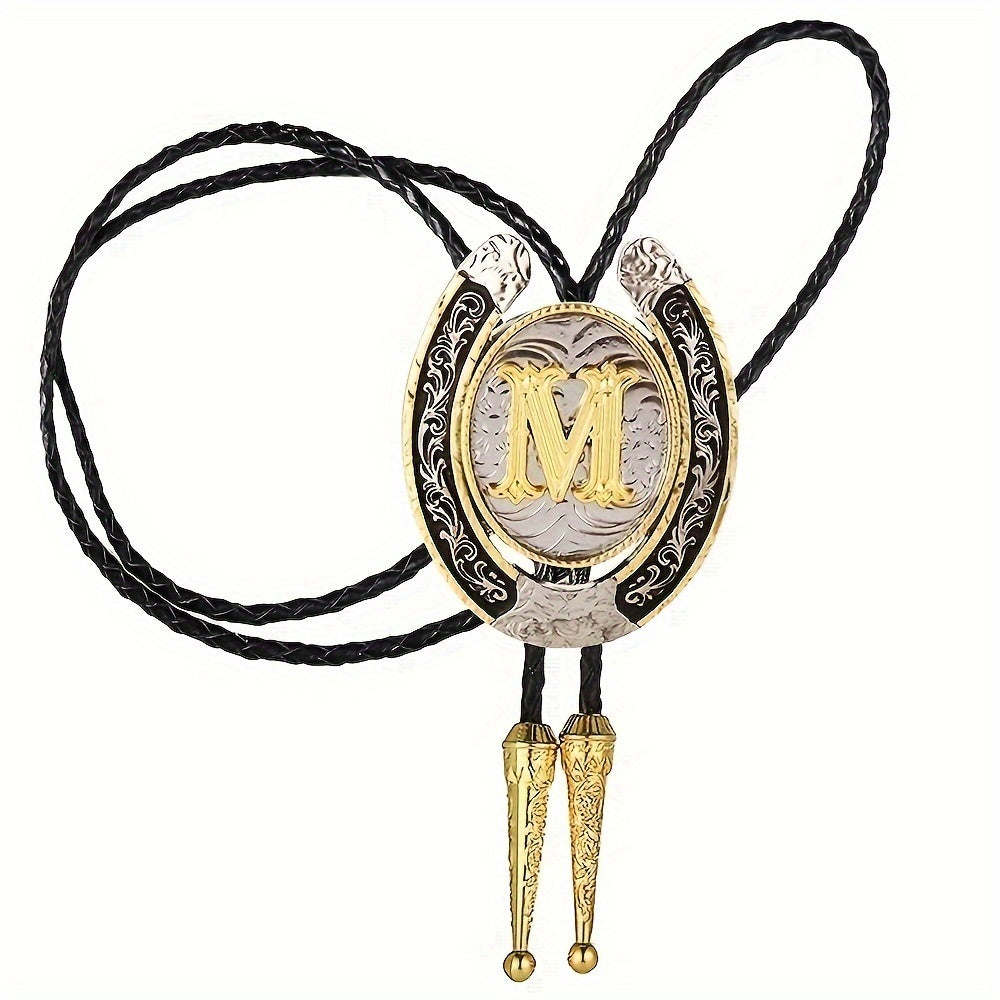 Men's Gold Round Tie with Letters A to Z Western Fashion Street Necklace Accessory