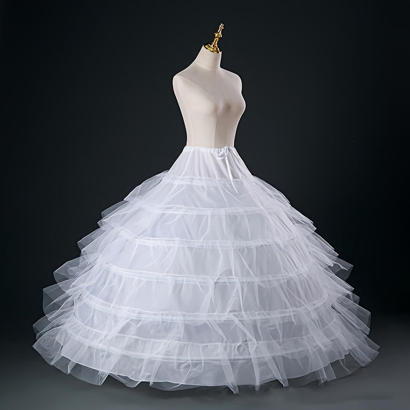 Women's White Crinoline Petticoat for Wedding Gowns and Evening Dresses 6-Hoop Floor Length Underskirt