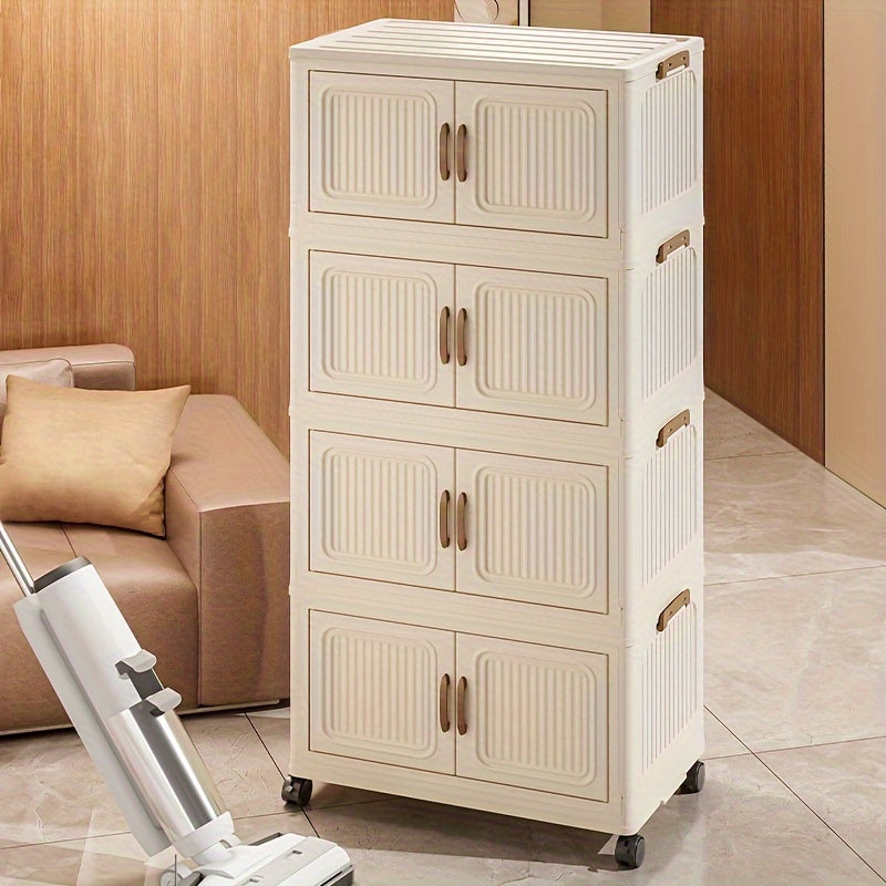 Keng, egiluvchan saqlash shkafi eshiklar va g'ildiraklar bilan - 3, 4 yoki 5 qatlamda mavjud, yotoqxona, yashash xonasi, oshxona uchun suv o'tkazmaydigan plastik tashkilotchisi - foydali tutqichlar bilan moslashuvchan uy saqlash yechimi