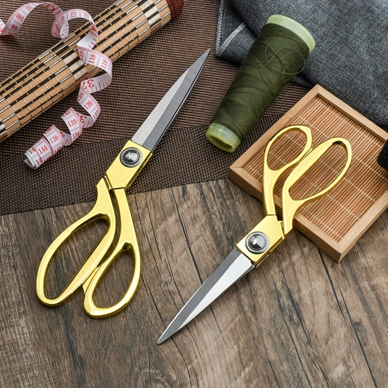 Stainless Steel Tailor Scissors with Gold-Tone Alloy Handle for Sewing Craft Office Home Use