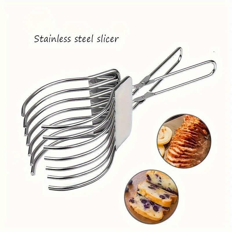 Cortadora de carne de acero inoxidable con pinzas integradas para roast beef, jamón, pan y barbacoa