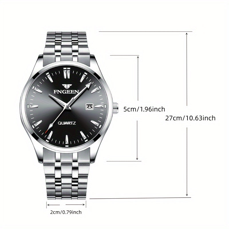 Men's Elegant Business Watch with Calendar, Ultra-Thin Quartz Movement, Stainless Steel Band