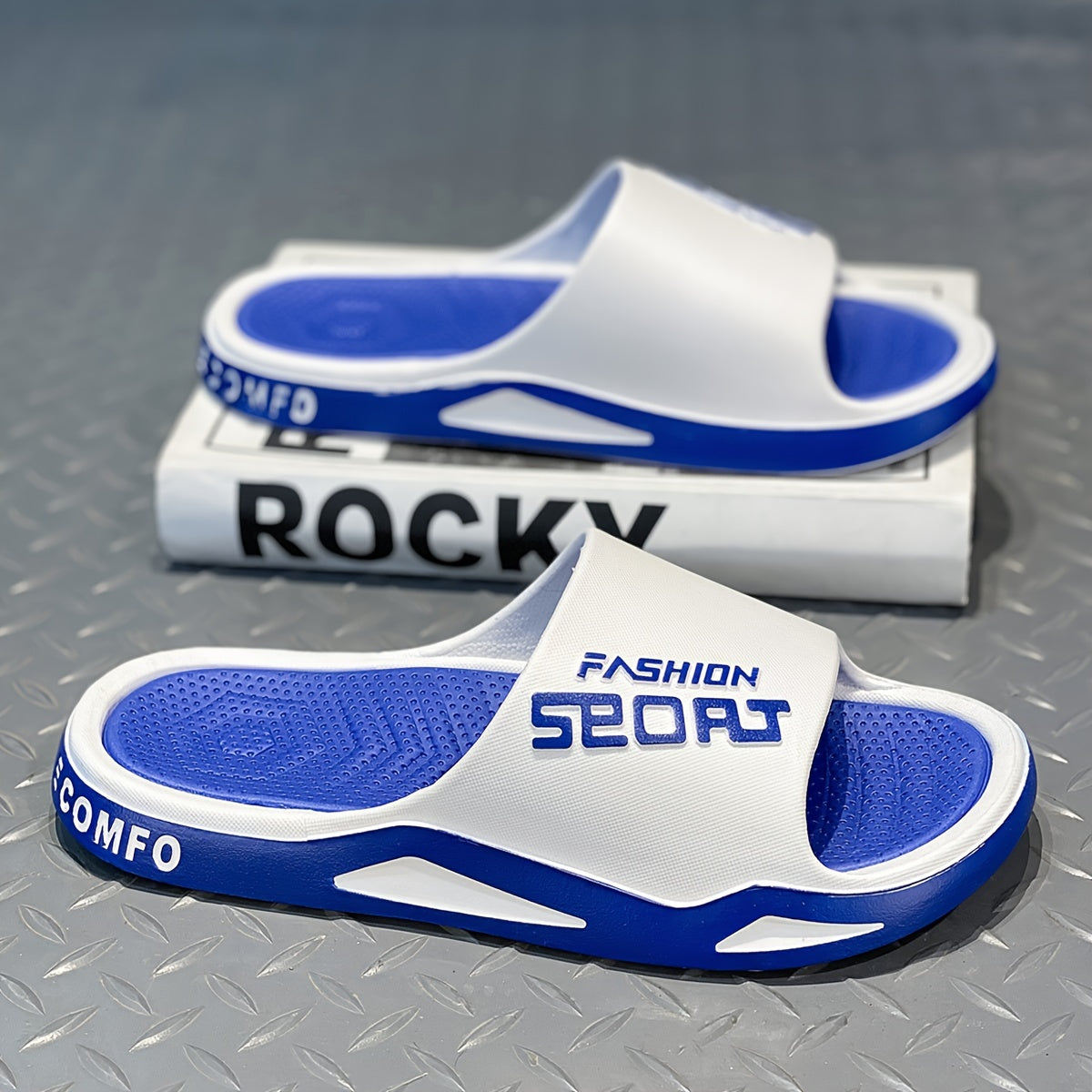 Men's Alphabet Print PVC Slides Non-Slip Indoor Outdoor Casual Summer