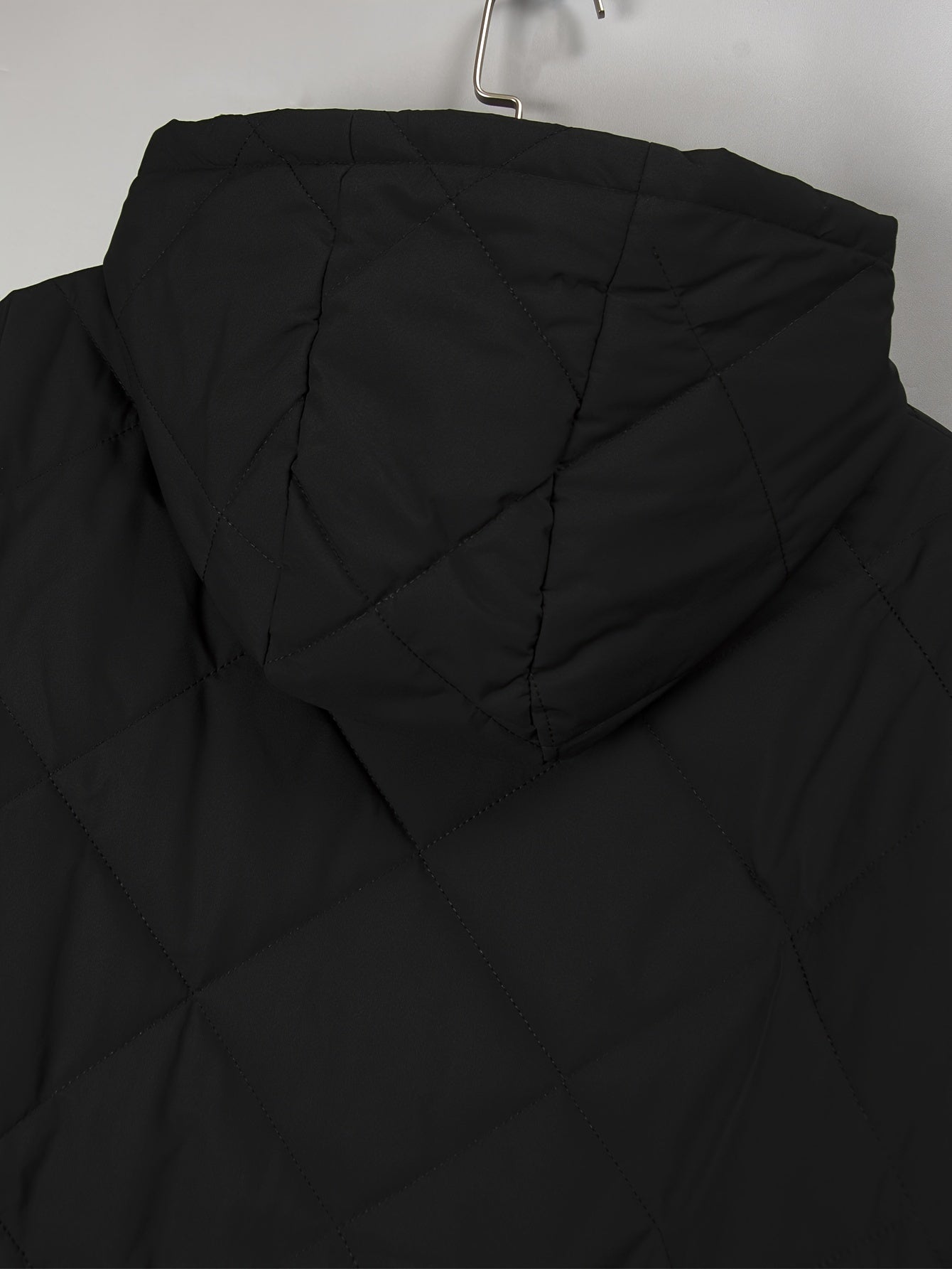 Men's Gray Quilted Hoodie Jacket with Zip Pockets Plus Size Fall Winter Polyester