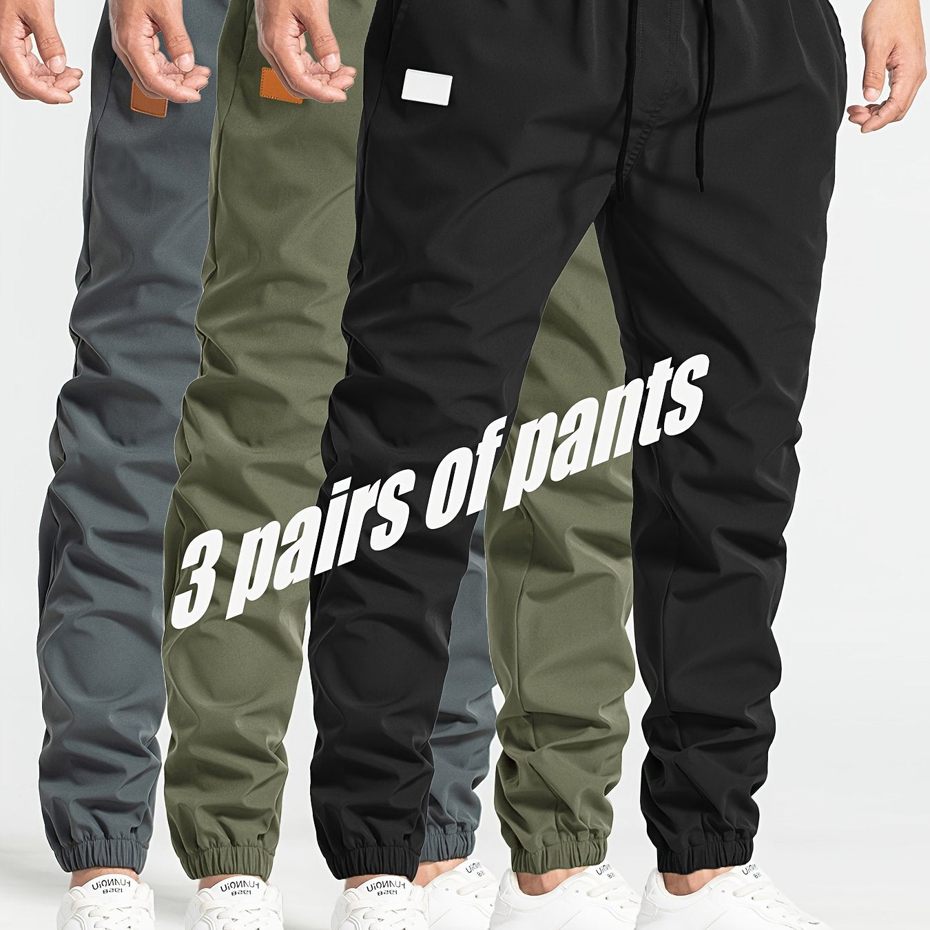 Men's Casual Loose Pants 3-Pack Polyester Solid Color Spring Collection