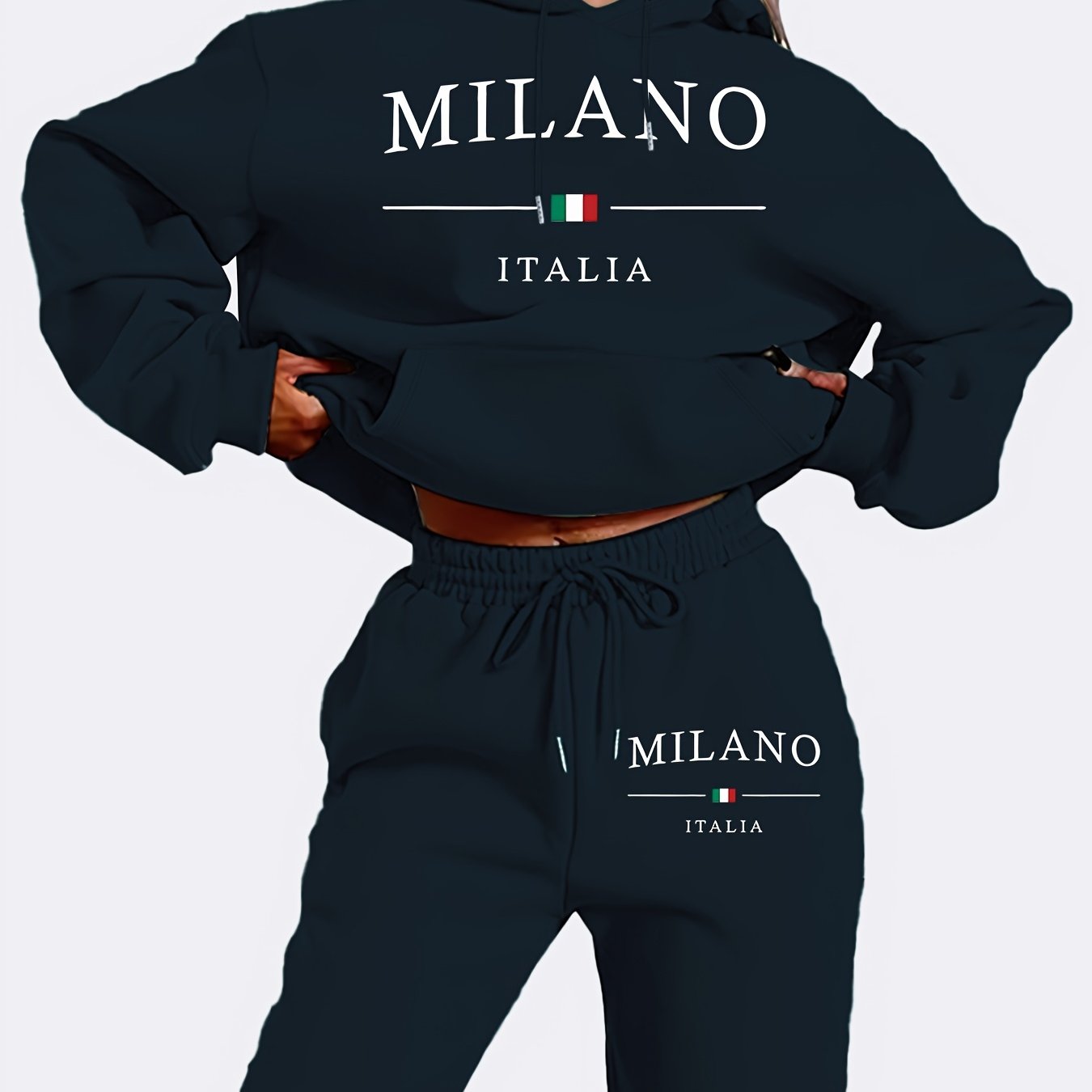 Women's Casual Letter Print Knit Pantsuit with Hooded Long Sleeve Hoodie and Jogger Sweatpants