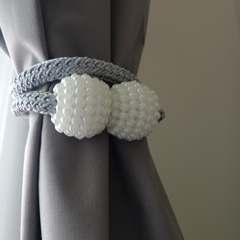 Set of 4 Vintage Magnetic Curtain Clips No-Punch Pearlized Holdbacks for Windows