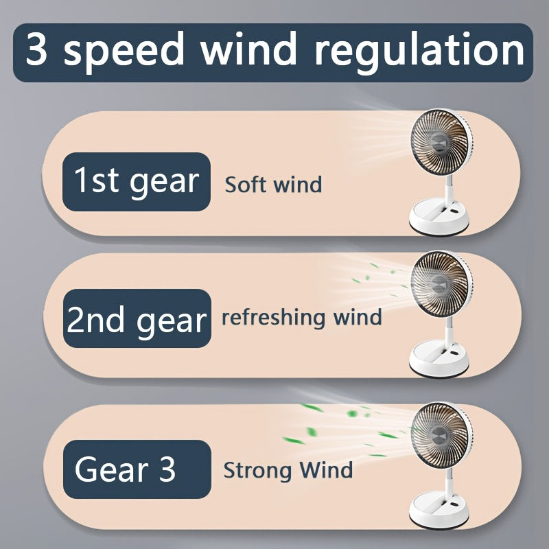 8-Inch Portable USB Folding Fan with Telescopic Pole Remote Control Rechargeable Battery Oscillating Indoor Outdoor