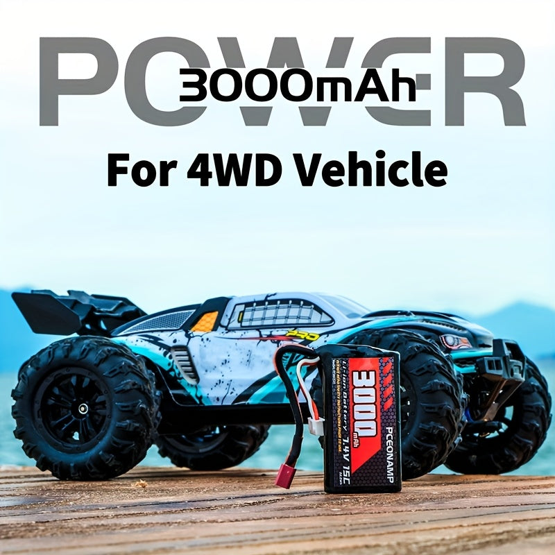 7.4V 3000mAh 2S Li-Ion RC Battery for 1/10 1/12 1/16 Scale RC Cars and Trucks