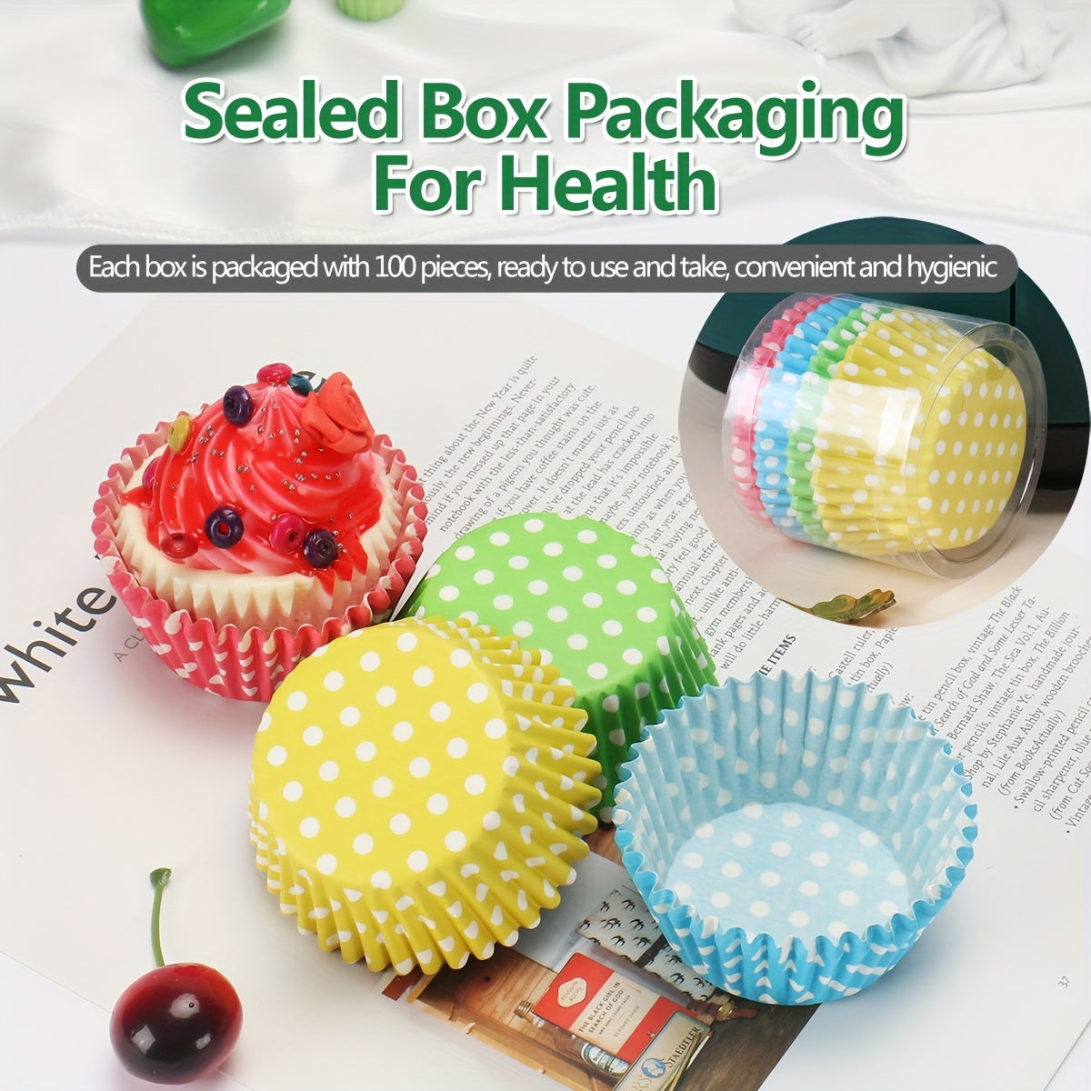 Pack of 100 Disposable Cupcake Liners Polka Dot Greaseproof Paper for Baking Muffins and Cupcakes