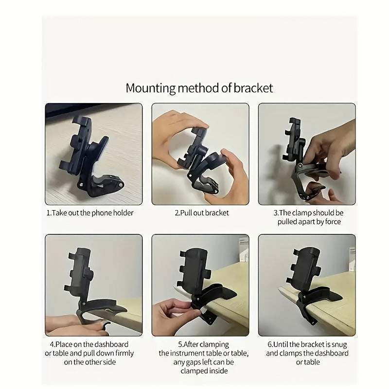 Universal Car Phone Holder ABS Material 360° Adjustable Spring Clip Fits 7.62-17.78cm Devices