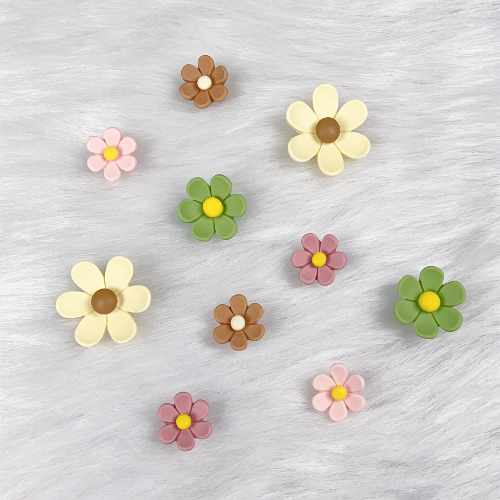 10Pcs Green and Pink Flower Shoe Charms, Layered Shoe Decorations for Summer
