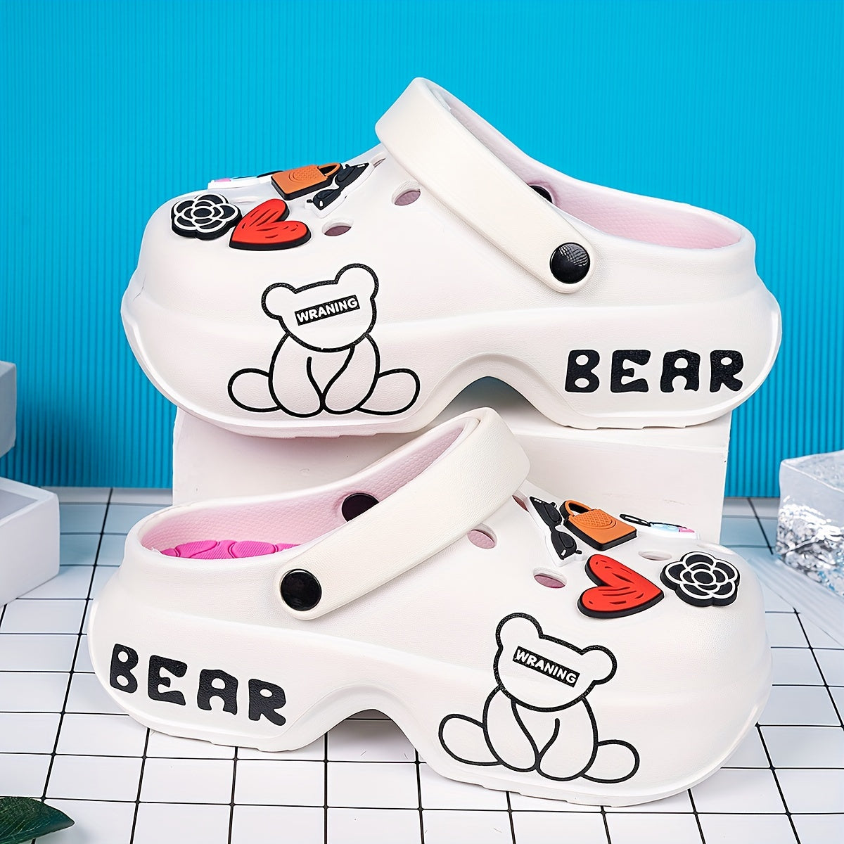 Women's Bear Print Slip-On Clogs Breathable EVA Indoor Outdoor Shoes