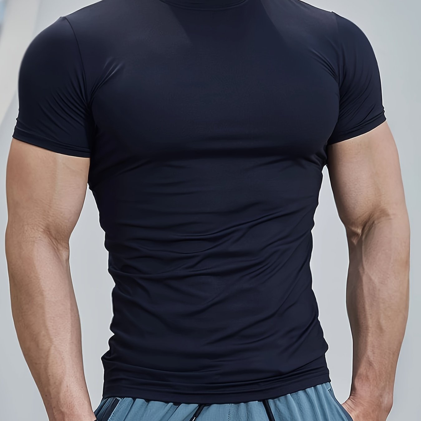 Men's Athletic High Neck T-Shirt Quick Dry Compression Stretch Sleeveless Summer Training Running