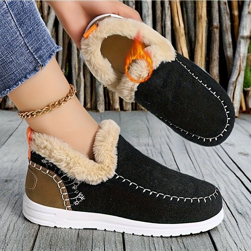 Women's Winter Snow Boots Fleece Lined Ankle Slip-On Waterproof Rubber