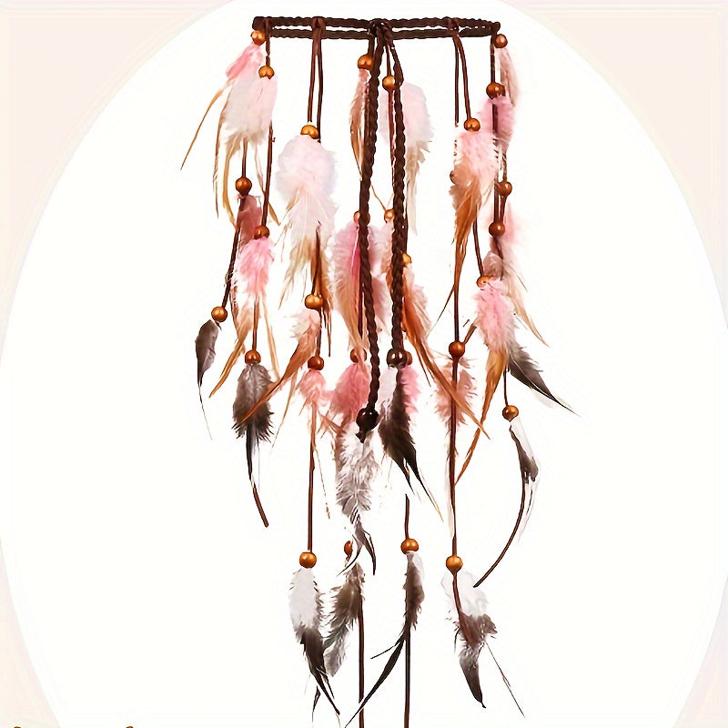 Handmade Bohemian Feather Headband for Women Lightweight Fabric Adjustable Tie for Festivals and Photos