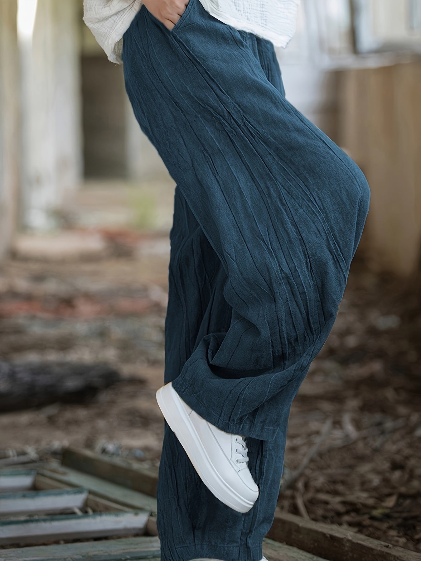 Women’s Plus Size Wide Leg Pants Olive Green Casual Trousers Pockets