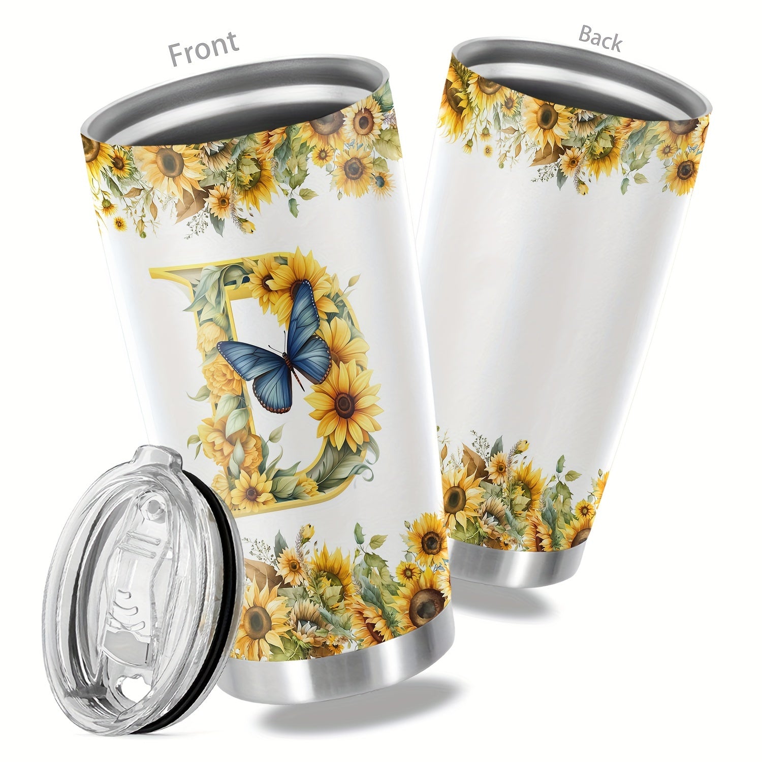 20oz Floral Initials Double-Walled Travel Mug for Women