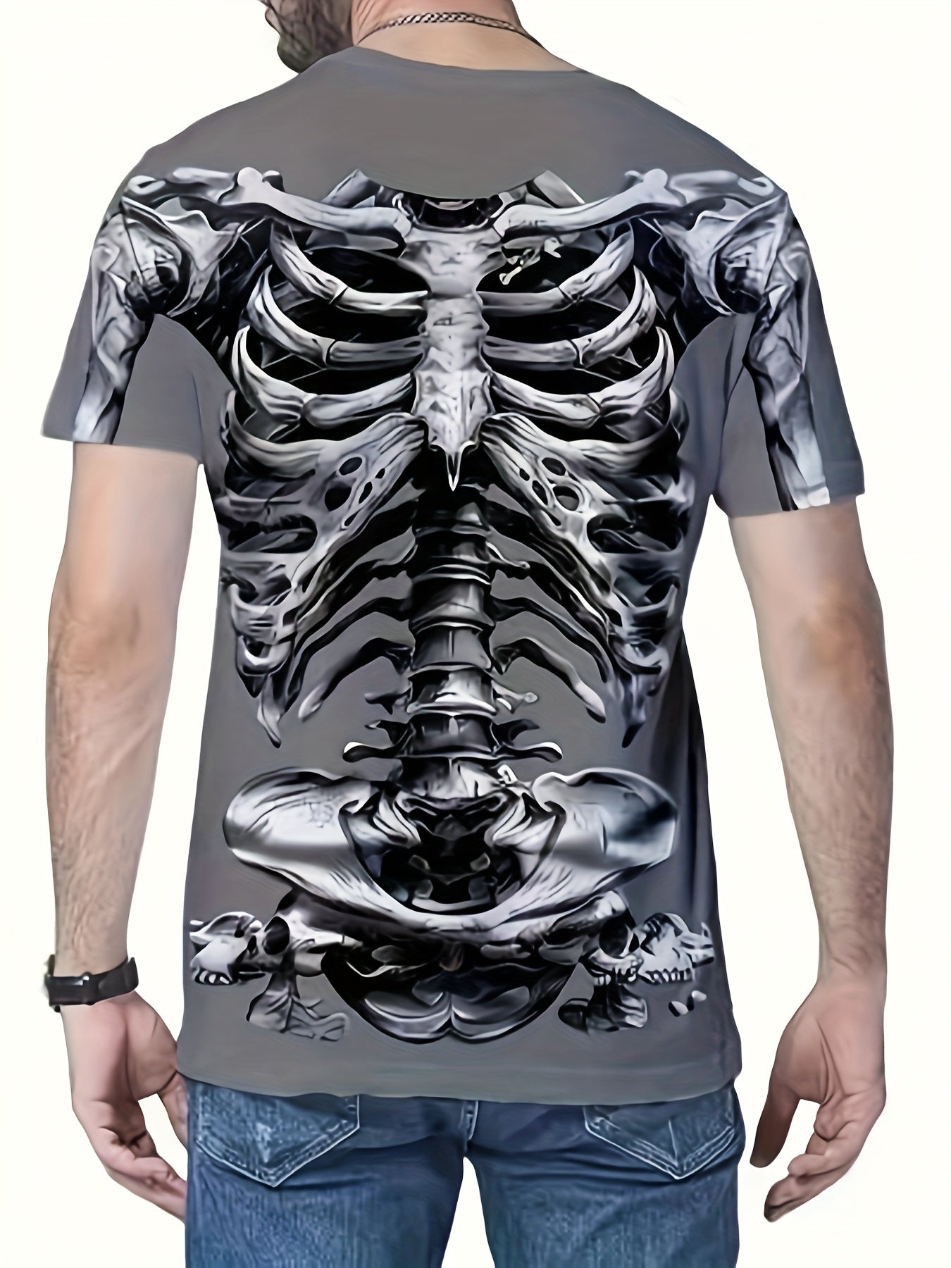 Plus Size Men's Graphic Skull Print T-Shirt Short Sleeve Crew Neck Summer Casual Knit Fabric