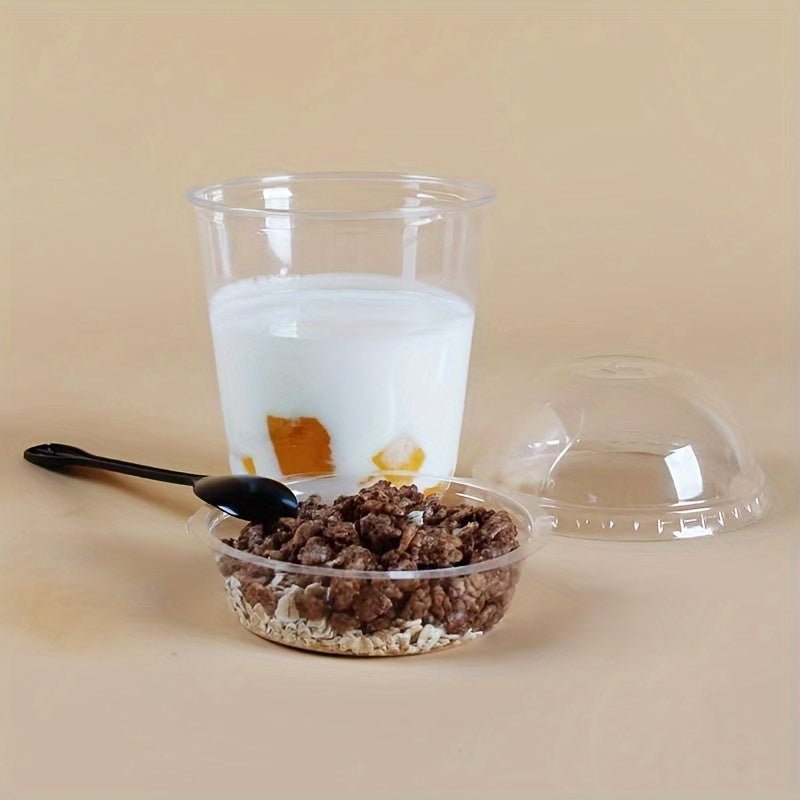 Set of 50 Clear 9/12oz Plastic Cups with Domed Lids for Desserts and Drinks