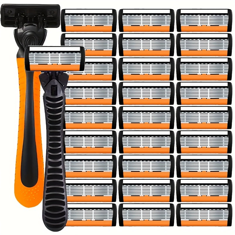 Men's Safety Razor Set with Non-Slip Metal Handle and Sharp Blades for Beard and Mustache Grooming