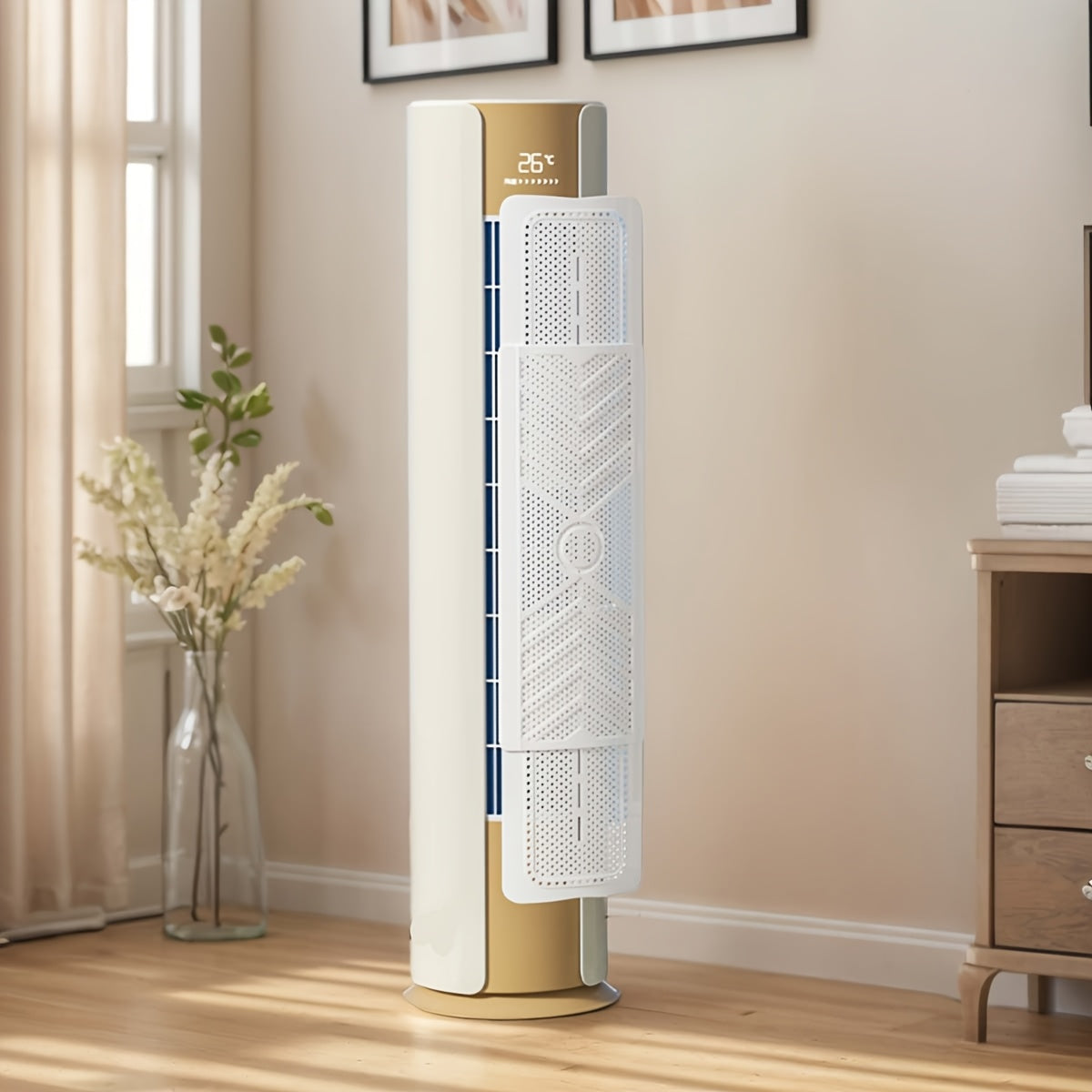 Modern Portable Air Conditioner White Golden Expandable Vertical Windshield No Power Needed