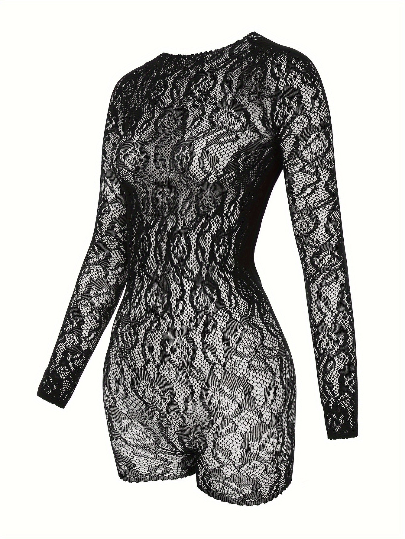 Women's Solid Color Mesh Hollow Bodysuit for Lingerie and Underwear