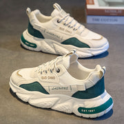 Men's Solid Color Chunky Sneakers Non-Slip Lace-Up Casual Running Shoes