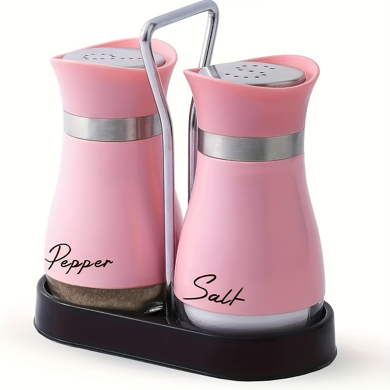 Salt and Pepper Shaker Set with Glass Bottom Bottles and Stand for Kitchen and Camping