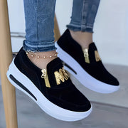 Women's Red Slip-On Sneakers with Zipper Low Top Lightweight PU Sole