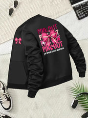 Women's Plus Size Black Pink Breast Cancer Awareness Zip-Up Jacket with Pockets