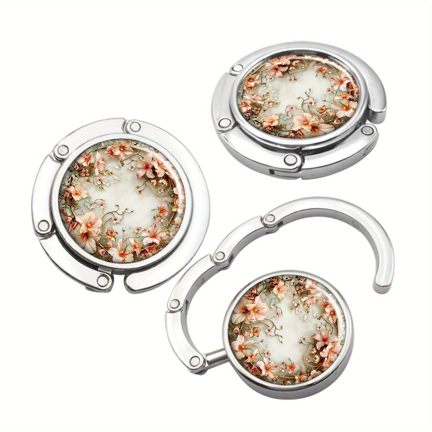 Gancho para bolso con diseño floral de flor de durazno, plegable, elegante, de metal, para mesa
