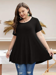 Women's Plus Size Ruffle Hem Crew Neck Short Sleeve Top
